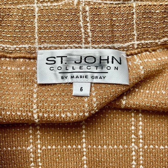 St John Collection Camel Tan Cream Windowpane Santana Knit Pencil Skirt Size 6 - Picture 4 of 4
